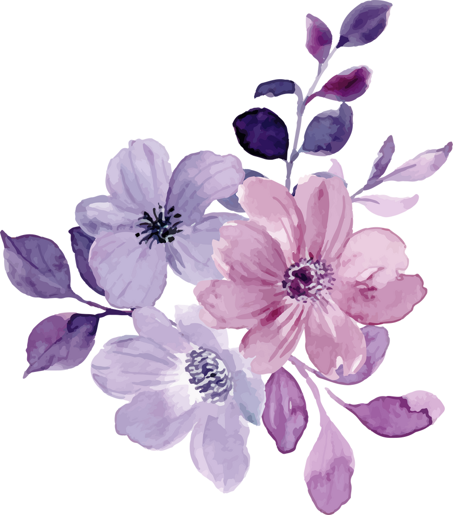 Watercolor purple flower bouquet